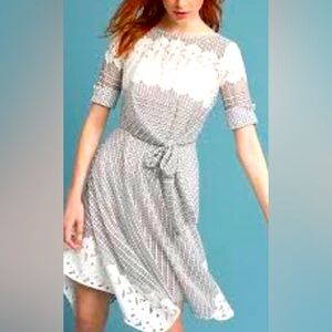Anthropologie Eva Franco Dress 8 White Blue Lace Sheer Fit & Flare